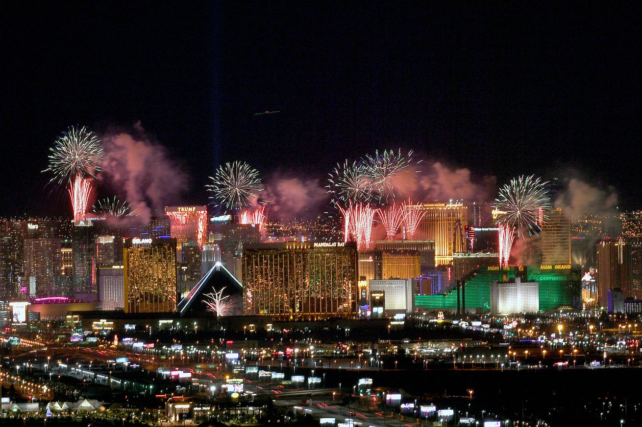 New Year Fireworks Light Up Over The Las Vegas Strip