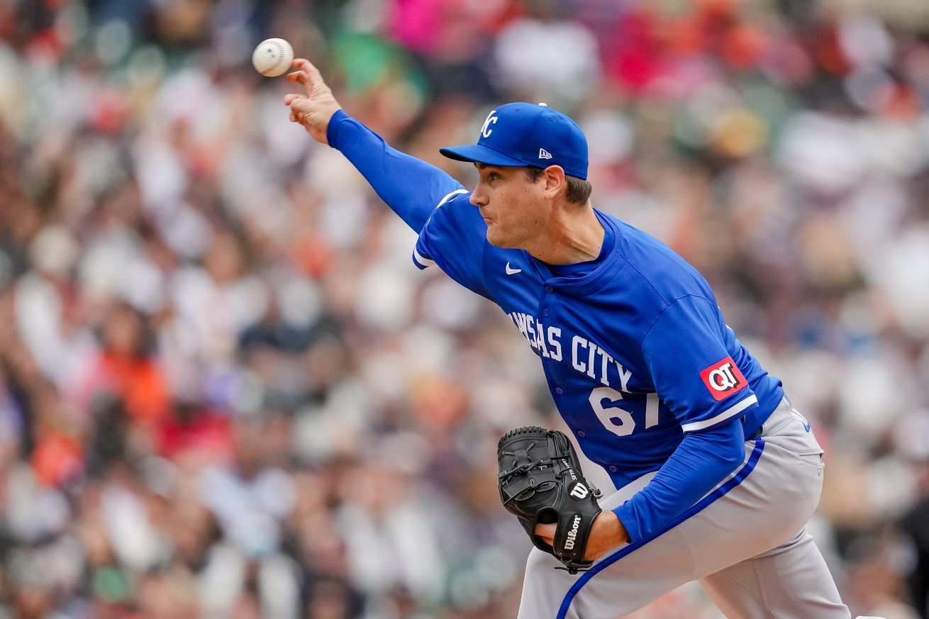 Seth Lugo #67 of the Kansas City Royals delivers a pitch