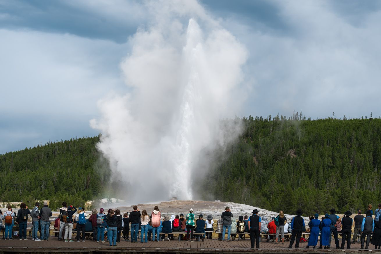 Tourists Visit Yellowstone National Park