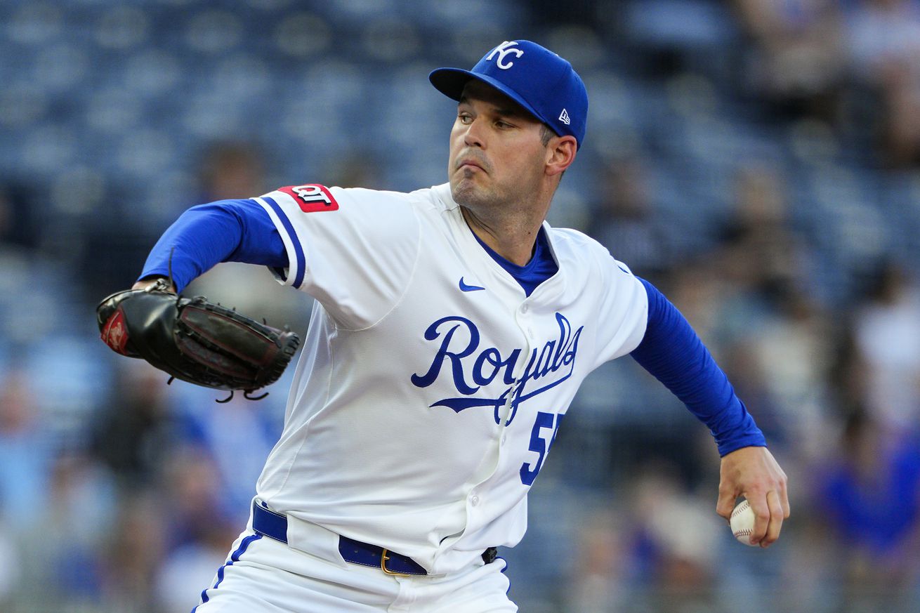 Cole Ragans #55 of the Kansas City Royals pitches