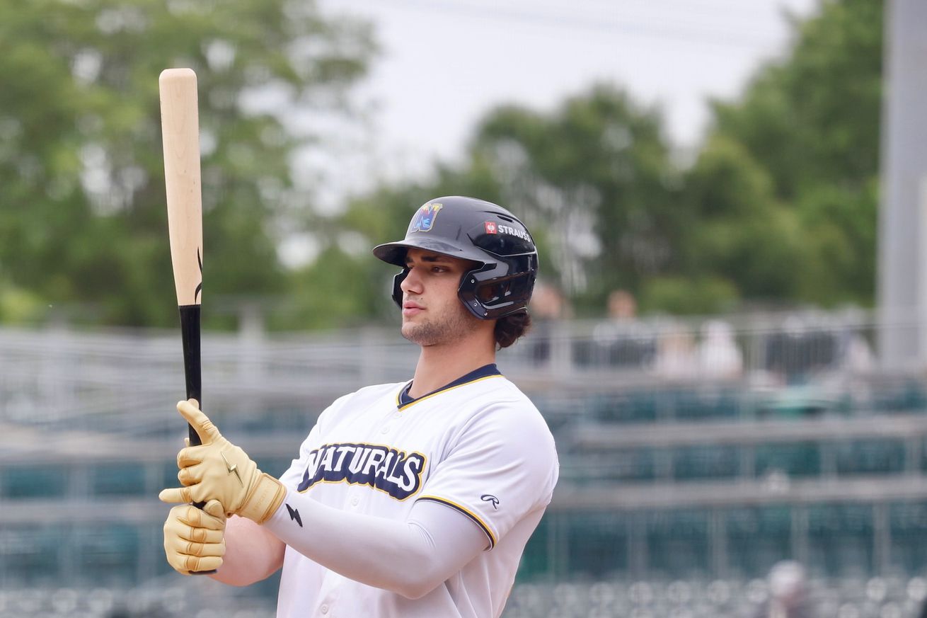 Jac Caglianone examines his bat