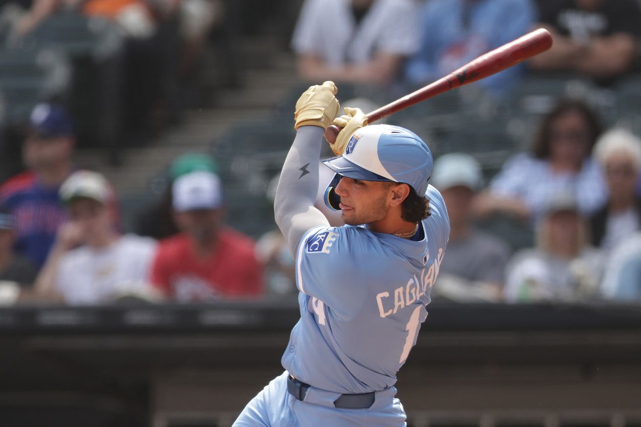 Jac Caglianone #14 of the Kansas City Royals bats