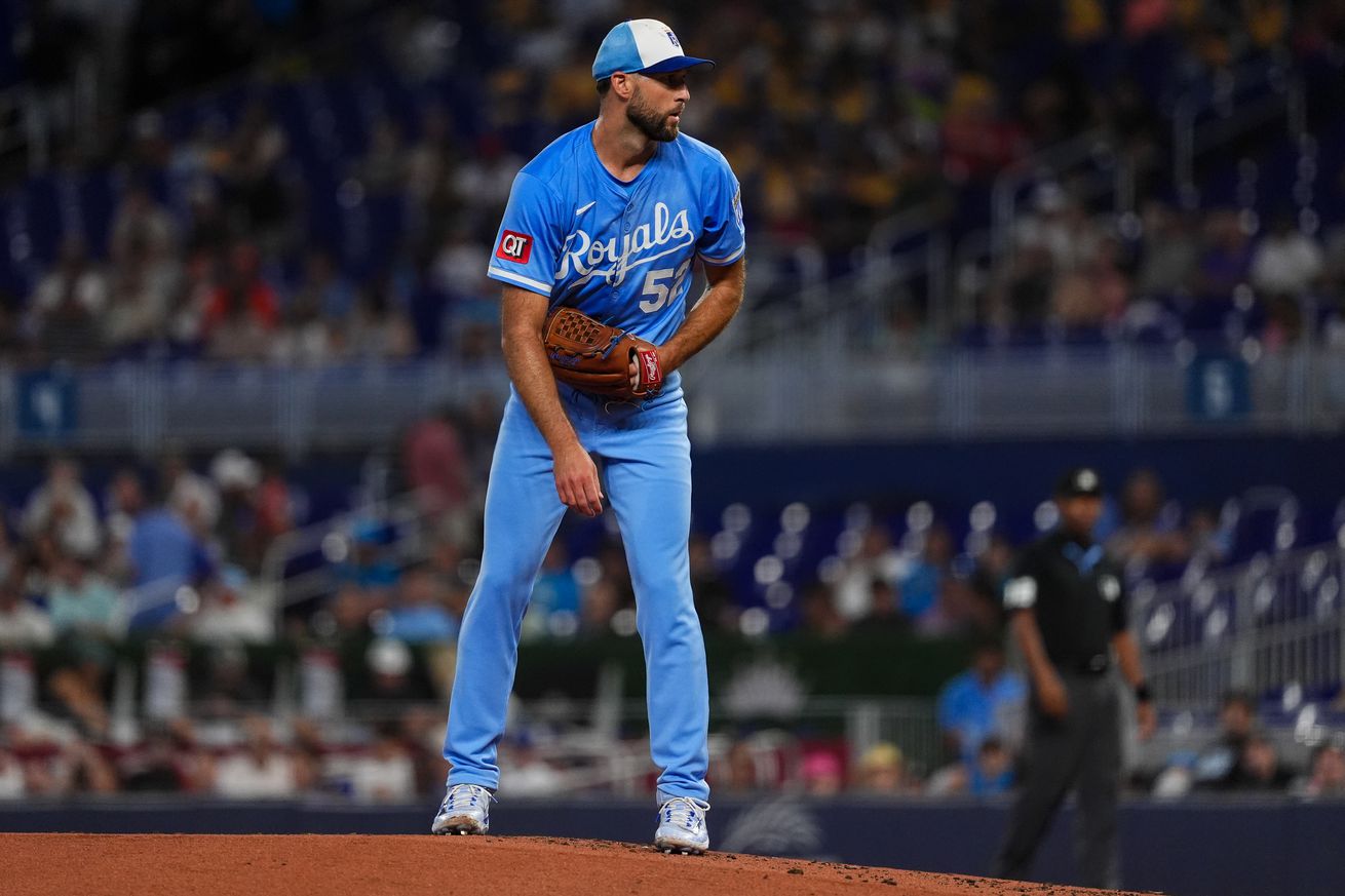 Michael Wacha #52 of the Kansas City Royals prepares to deliver a pitch