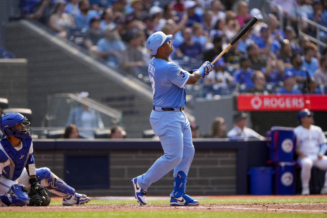 Salvador Perez (13) hits a home run